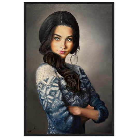 'Blue Sweater' - Museum-Quality Matte Paper on Black Wooden Frame